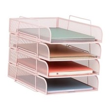 Stackable Paper Tray, Desktop Organizer, File Storage, Office, Metal Pink picture