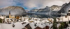 Landscape hallstatt austria rooftops mountains lake Custom Gaming Mat Desk picture