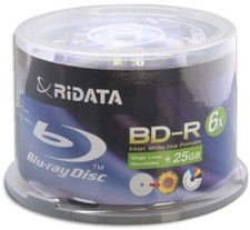 50-Pak 6X 25GB Ritek/Ridata White Inkjet Hub Printable BLU-RAY BD-R's in Cakebox picture