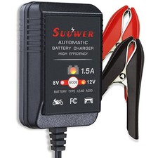 Suuwer 1.5A 8V/12V Battery Charger for Golf Cart Motorcycle Car Lawn Mower picture