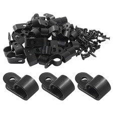 50 PCS 1/2 Inch RType Cable Clip Clamp Nylon Mounting Wire Fastener Black picture