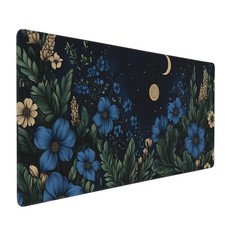 OUNNTC Floral Aesthetic Cosmos Gaming Mouse Pad, Black Blue Vintage Botanical picture