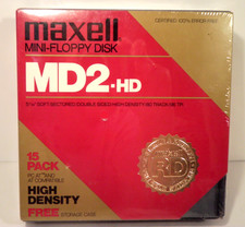 NIP Maxwell MD2-HD Mini Floppy Disk 15 Pack High Density With Storage Case 5.25