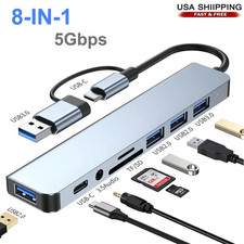 7/8 Port USB-C Hub Adapter - 5G Speed Multi Splitter for PC, Laptop & MacBook US picture