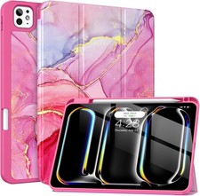 Case for iPad Pro 11 Inch (M5 2025/M4 2024) - Hot Pink Marble, Built-in Apple Pe picture