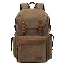 Vintage Waxed Canvas Camera Backpack Coffee Brown DSLR Mirrorless Drone Bag 16