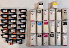Big lot HP 72 DesignJet 20 x Ink And 20 x Printheads Partially Used *Read picture