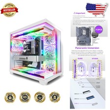Y6 PC Case White ATX 7 Infinity Mirror ARGB Fans Full View Tempered Glass picture