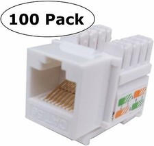 100 Lot CNAweb Cat5e RJ45 Modular Keystone Network Jack, 110 Style, White picture