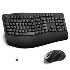 Ergonomic Wireless Keyboard Mouse Combo 2.4GHz Wave Keys Palm Rest Black picture