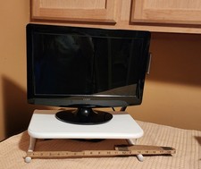 Monitor Riser, Computer Laptop Stand, White sturdy tubular metal, minimalistic picture