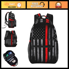 Thin Red Line American Flag Firefighter Laptop Backpack - Rucksack with Side & F picture