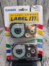 Casio EZ-Label Printer XR-12WE2s- 12mm White Tape Black Ink Label Tape 2pk NIP picture