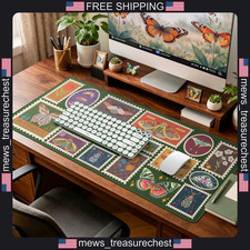 Vintage Desk Mat XXL Butterfly Mouse Pad Olive Green for Office Decor picture