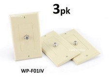 3-PACK Leviton Decora TV Antenna F-Plug 75ohm Flush Mount Wall Plate, Ivory picture