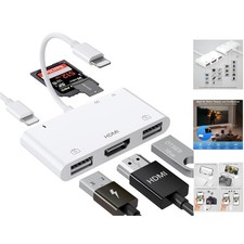 Versatile 6-in-1 iPhone Adapter: HDMI, USB & SD Slots - Plug & Play Convenience picture