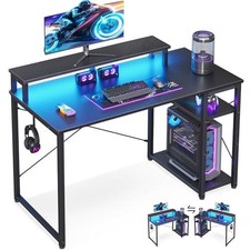 MOTPK 40 Inch Small Gaming Desk with Storage & Led Lights, Computer Desk with Sh picture