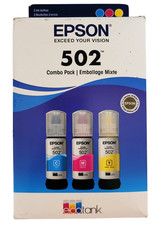Epson 502 Cyan Magenta Yellow Ink Bottles Combo Pack Exp: 11-2028 picture