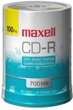 WB Maxell 648200 CD-R 700 100PC Recordable Discs 48X 700MB 80 Min Spindle 100 Pk picture