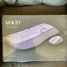 Sablute MA31 Wireless Ergonomic Keyboard & Mouse Combo Angle Stand Purple/White picture
