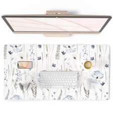 Large Mouse Pad Watercolor Floral PU Leather Waterproof Desk Mat 31.5x15.7 In picture