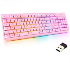 KLIM Chroma Wireless Gaming Keyboard Pink QWERTY Rechargeable Plug & Play picture
