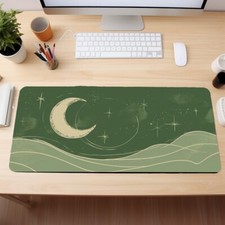 Minimalist Desk Decor, Green Desk Mat Mouse Pad, Crescent Moon Mousepad picture