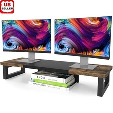Dual Monitor Stand Heavy Duty Riser Multi Functional Ergonomic Desk Organizer US picture