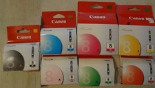 Set of 7 Genuine Factory Sealed Canon 8 Inkjet Cartridges KCMY Red Grn PM picture