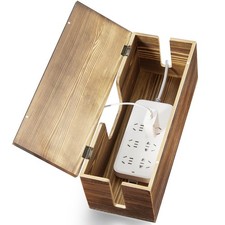 Large Cable Management Box - Burnt Wood Cable Organizer Box and Power Strip B... picture