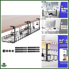 Under Desk Cable Management Tray 2 Pack No-Screw Clamps Wire Organizer Black picture