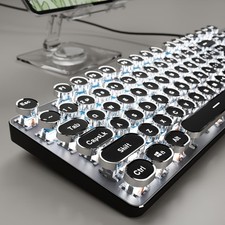 Mechanical Gaming Keyboard Typewriter Style White Backlit Wired Retro Punk Keybo picture