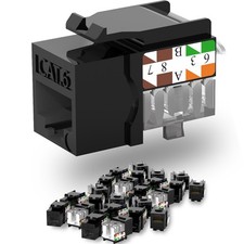 25 PCS Black Slim Cat6 RJ45 Keystone Jacks 90 Degree Punch Down Wall Plate picture