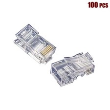 100x Cat5E RJ45 Network LAN Ethernet Plug Connector 2 Prong Stranded Wire Gold picture