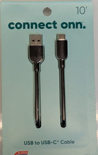 onn. USB to USB-C Cable, Hi-Speed Data & Charging, 10 ft Black picture