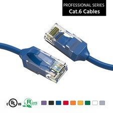 10 Pack of 8Ft CAT6 28AWG Slim Ethernet Network Cable Blue picture