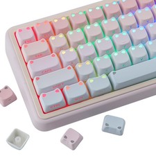 Cute Cat Pink & Blue Gradient Shine Through PBT Keycaps Mao Profile Set New picture