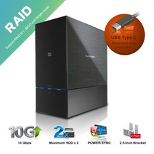 Mediasonic USB 3.2 Gen 2 Type C 10Gbps 2 Bay Raid 3.5