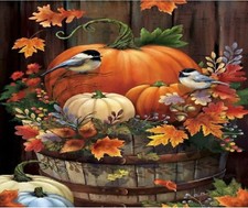 PUMPKIN CHICKADEE FALL BASKET MAPLE LEAVES COMPUTER MOUSE PAD  9 X 7 picture