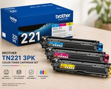GENUINE OPEN BOX - BROTHER TN221 3-PACK COLOR TONER CARTRIDGES - SEALED BAGS picture