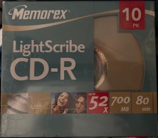 BRAND NEW MEMOREX LIGHTSCRIBE CD-R RECORDABLE CD R MEDIA 52x 700mb 80min 10 PACK picture