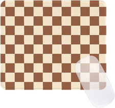 Cute Brown Mouse Pad,Retro Checkered Pattern Mousepad,Square Aesthetic Plaid Wat picture