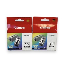 Lot of 2 Canon PIXMA Black Ink Cartridges - BCI-15 Twin Pack X2 New Sealed picture