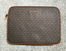 Michael Kors Brown MK Logo Padded Zip Tablet Sleeve/Pouch Case 14x10x1