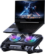 Laptop Cooling Pad Dual Turbo Fans 9500 rpm LCD 100 Speed RGB 5 Height 12-21 in picture