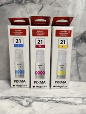 Canon Genuine GI-21 Cyan Magenta Yellow MegaTank Ink Bottles Sealed picture