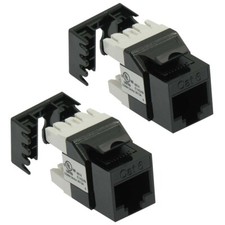2x CAT6 RJ45 Network LAN Ethernet Keystone Jack 180 Degree 110 Punch Down Black picture