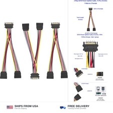 SATA Y-Splitter 2 Way Power Cable 8 Inch 15 Pin 3-Pack for HDD SSD Drives picture