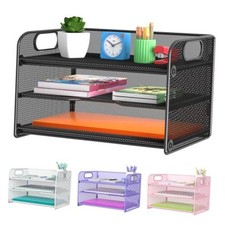 3 Tier Letter Tray Paper Organizer with Handle, Mesh Black 3 Tier Pack of 1 picture