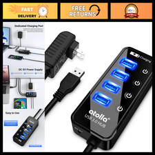 4-Port USB 3.0 Hub with Smart Charging, Individual On/Off Switches & 5V/3A Adapt picture
